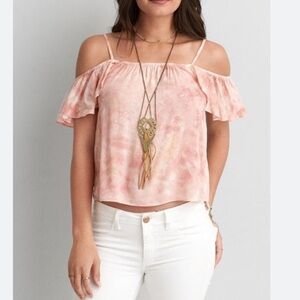 American Eagle Swing Flutter-Sleeve Cold Shoulder Off-The-Shoulder Top Small
